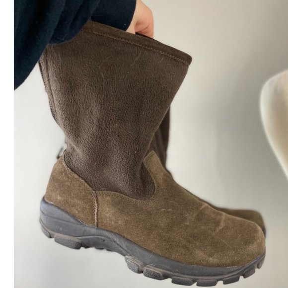 Women's Lands'end Boots Fleece Lined sz 7 (?) Brown Round Toe Flat Grip - Picture 1 of 9